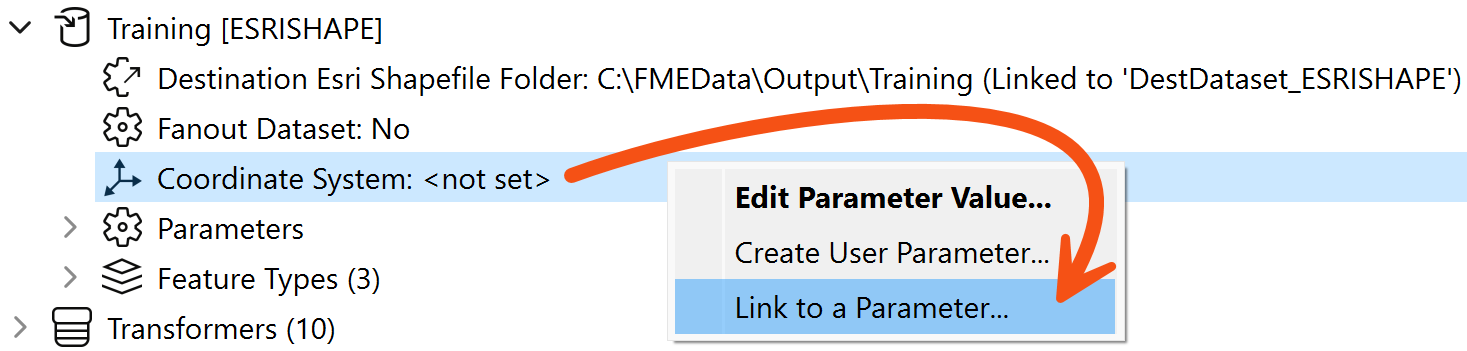 Linking coordinate system user parameter